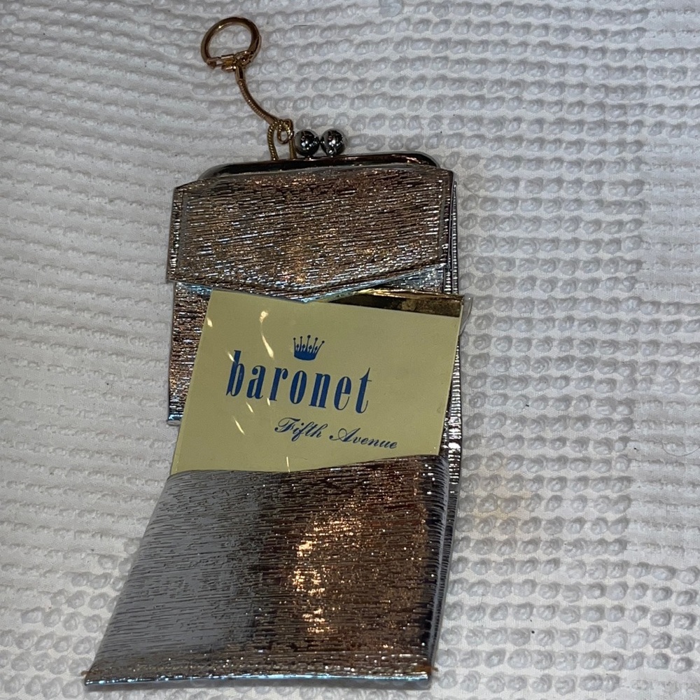 Baronet Vintage Silver Lame Wallet Change Purse Keyring